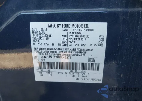 2019 Lincoln Nautilus Black Label z USA, uszkodzony, nr VIN 2LMPJ9JP2KBL46273